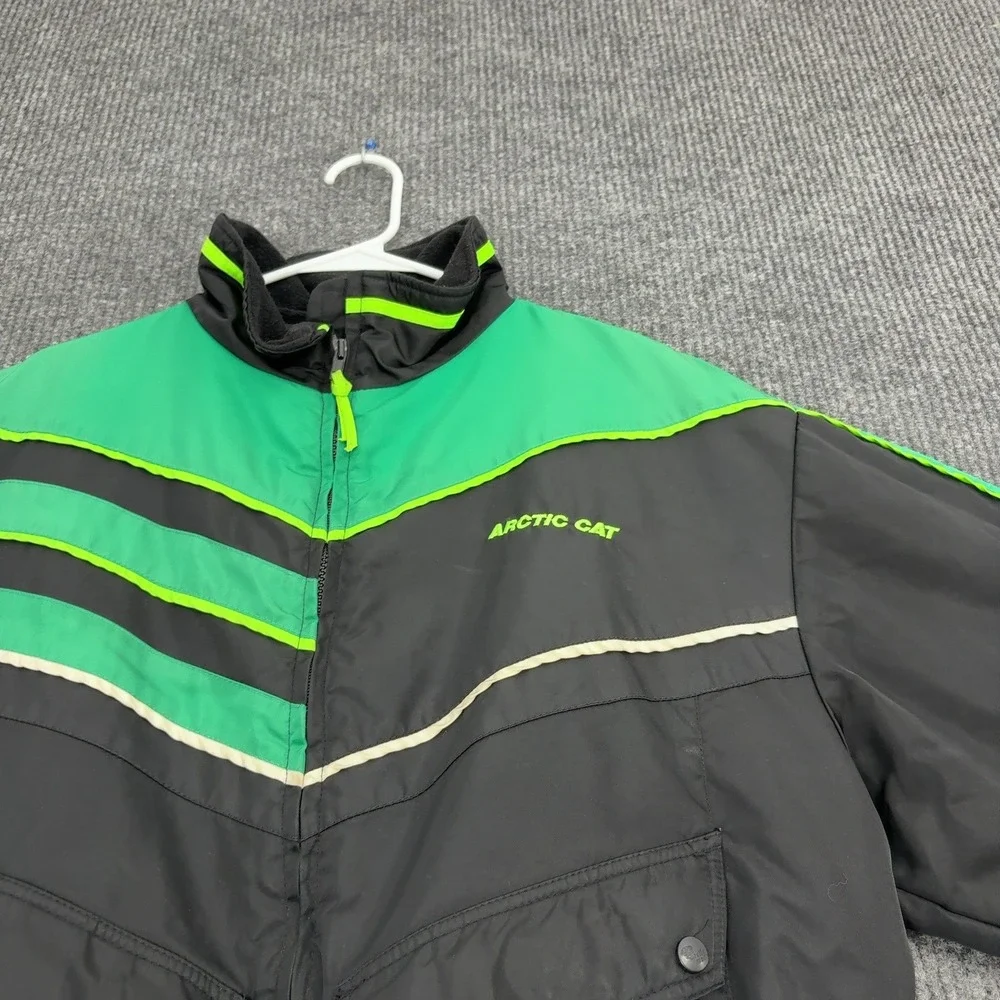 Vintage Arctic Cat Jacket Mens L Black Green Thinsulate Mock Neck Snowmobile Ski